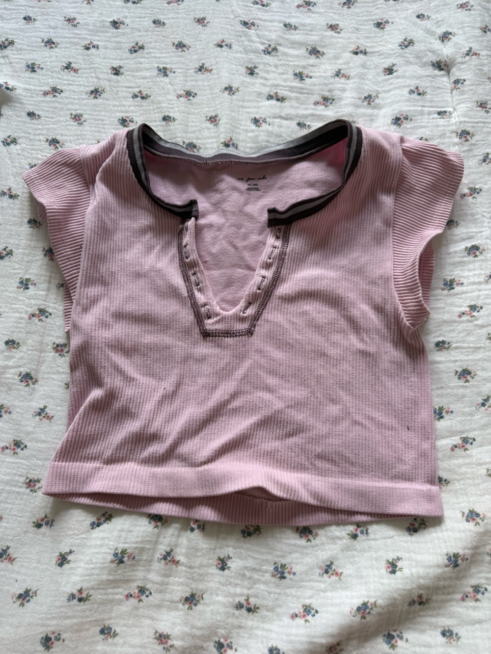 Urban Outfitters Pink Ribbed Crop Top with Black Trim